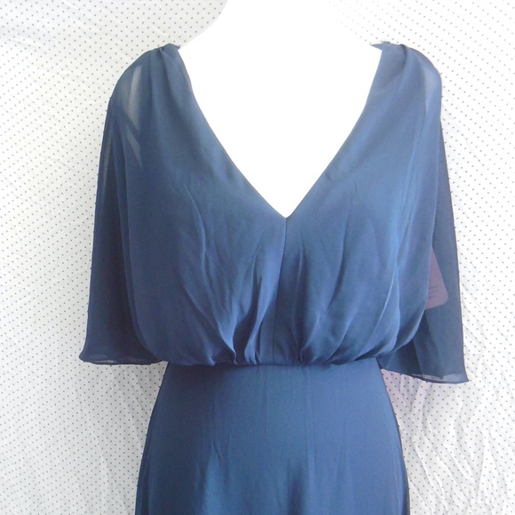 NEW AFTER SIX Navy CHIFFON V-Neck SPLIT-SLEEVE Blouson Bodice BRIDESMAID GOWN 6 - Picture 8 of 15